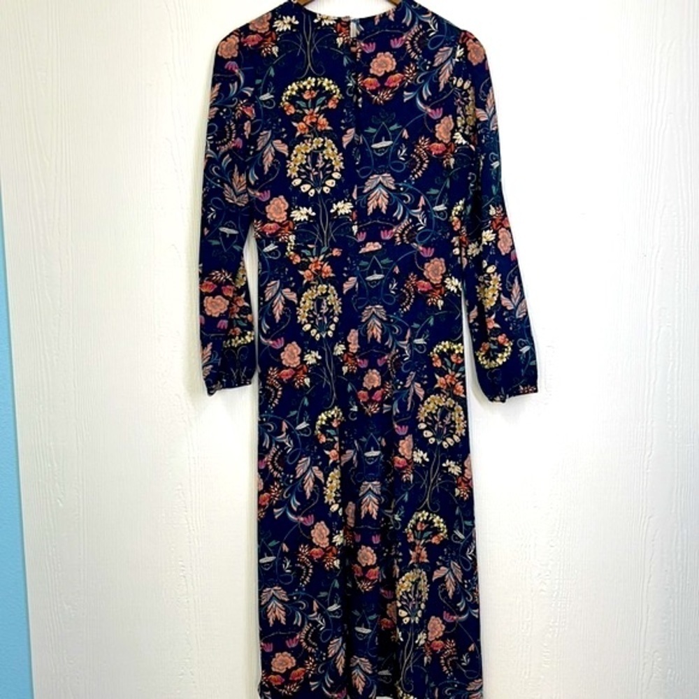 I.Madeline - Navy Garden Splendor Floral Midi Long Sleeve Dress Size Medium - Picture 11 of 12